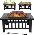32in Square Black Metal Fire Pit V2399