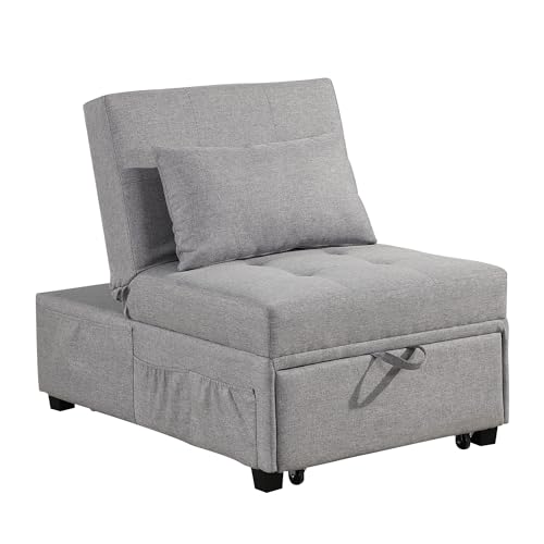 4 in 1 Convertible Linen Fabric Sleeper Chair Bed Ottoman with Adjustable Backrest & Pillow Q278