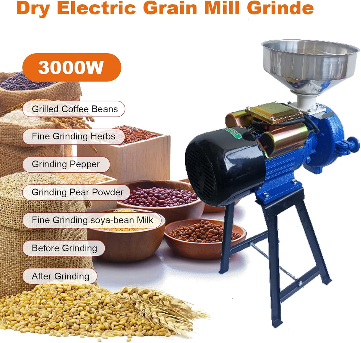 110V 3000W Electric Grain Mill Corn Grinder S839385