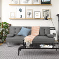 Gray Faux Leather Convertible Futon Sofa Bed with 2 Cup Holders K734