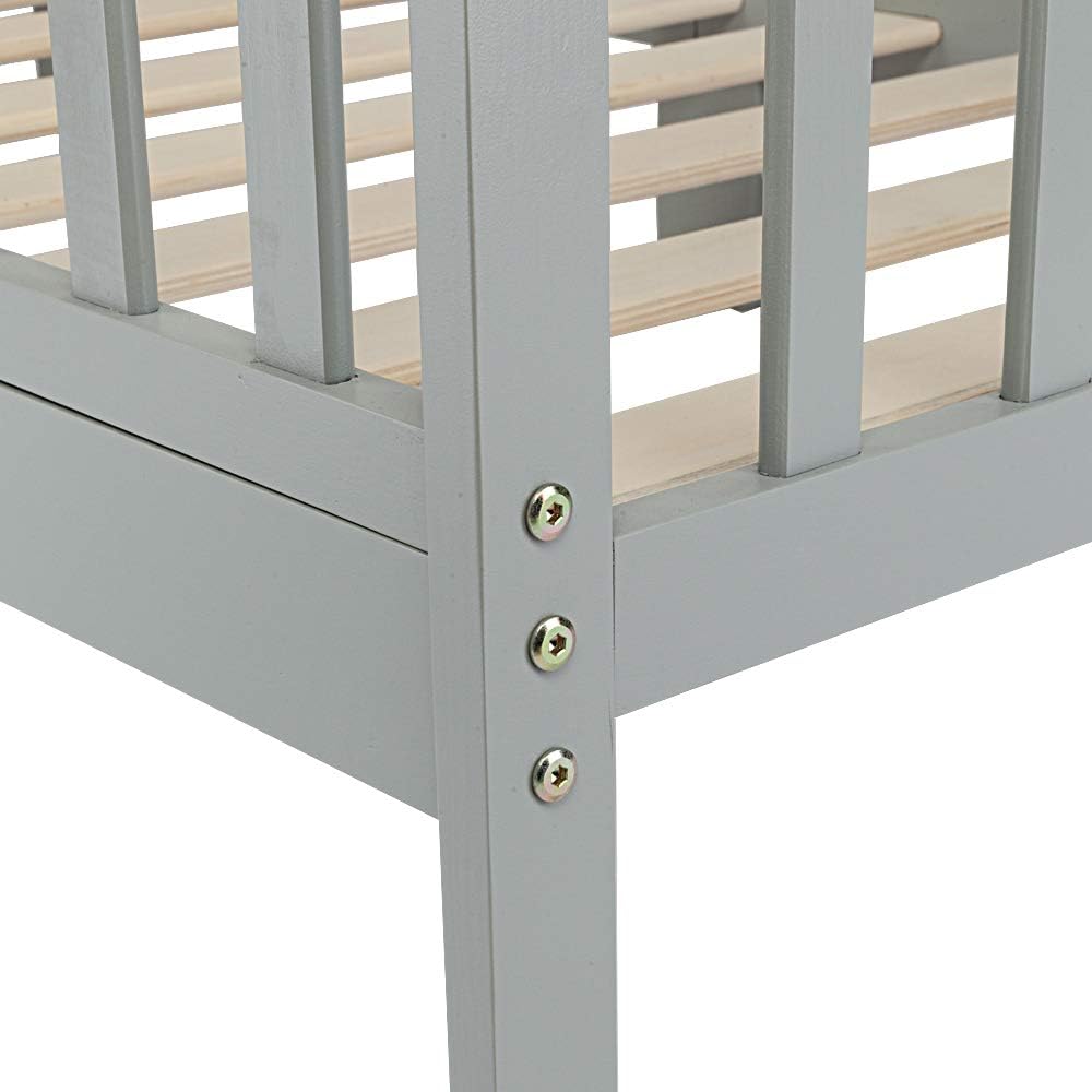 Gray Wooden Toddler Bed with Safety Guardrails S959807