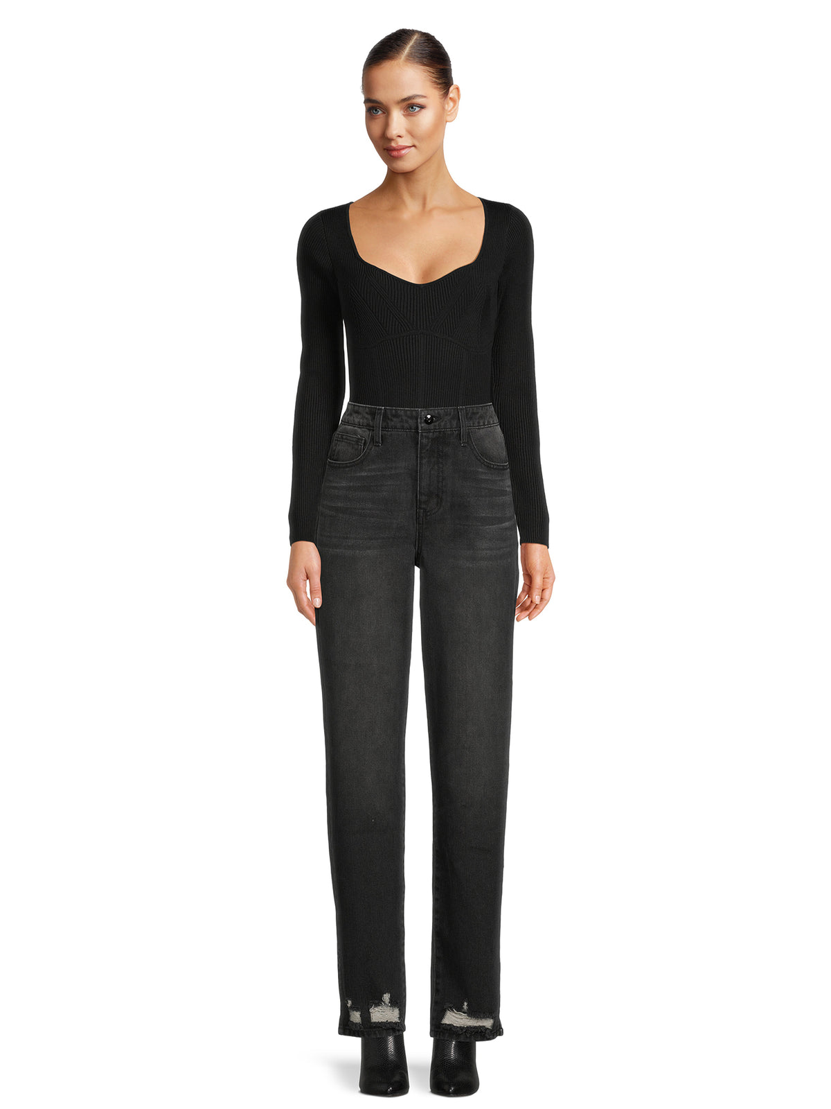 Sweetheart Neckline Long Sleeve Bodysuit X2120