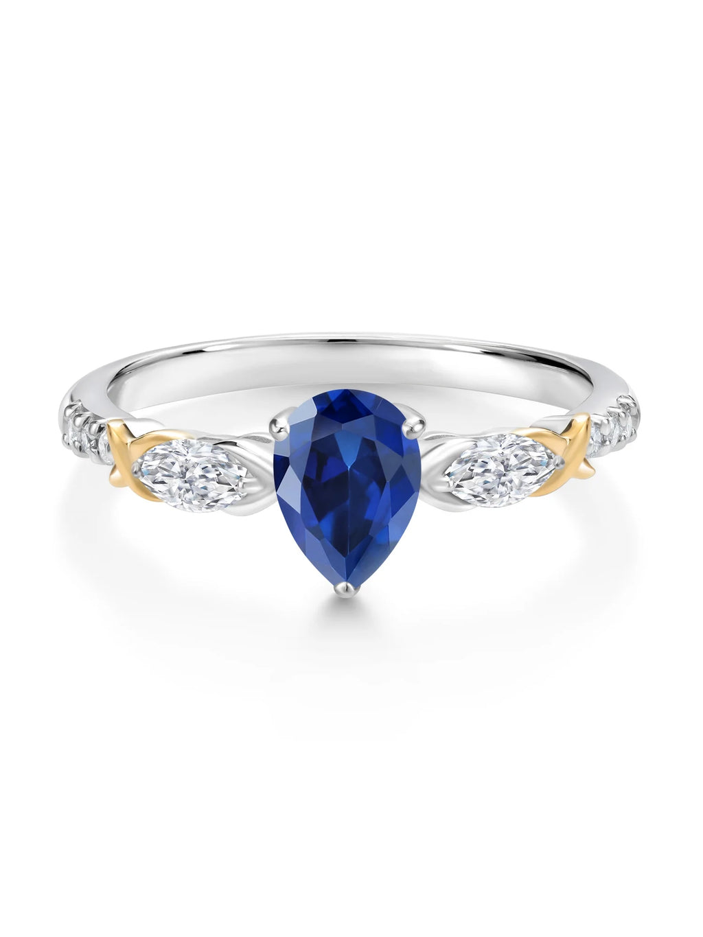 925 Silver 10K Yellow Gold Pear Shape Blue Created Sapphire White Moissanite White Lab Grown Diamond Engagement Ring S2247