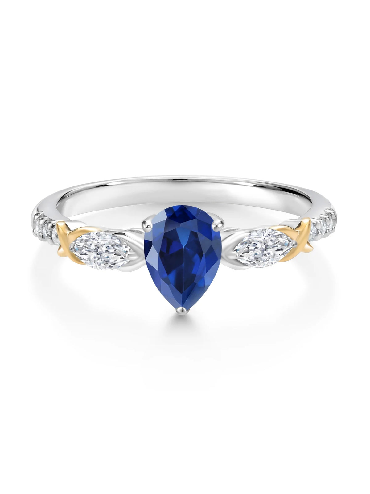 925 Silver 10K Yellow Gold Pear Shape Blue Created Sapphire White Moissanite White Lab Grown Diamond Engagement Ring S2247