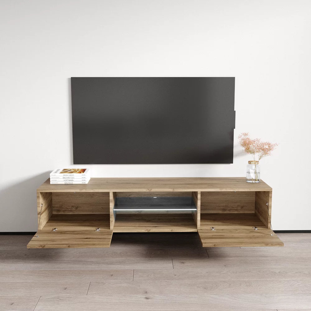 Floating TV Stand up to 70" High Gloss Wall Mounted Media Console with Storage Cabinets and LED Lights C59489