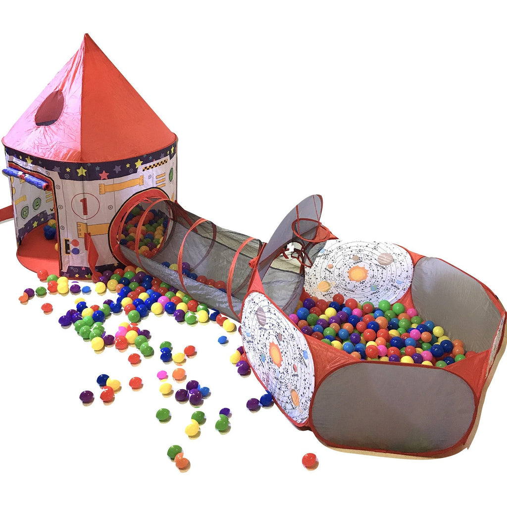 3pc Kids Play Tent Tunnel and Ball Pit with Basketball Hoop H46886