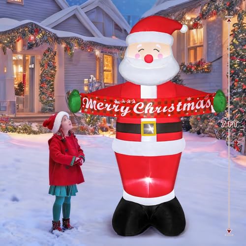 7FT Christmas Inflatable Santa Claus with Built-in LED Lights D3062
