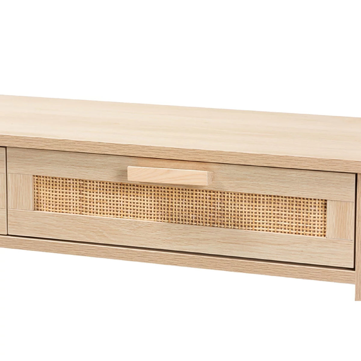 Light Brown Wood 2-Drawer Console Table with Rattan U398