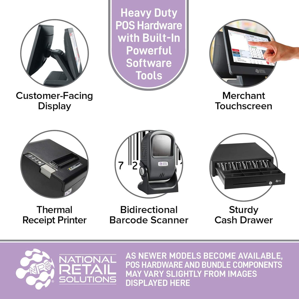 POS System Bundle with Touch Screen Monitor, Barcode Scanner, Cash Drawer and Receipt Printer H359360