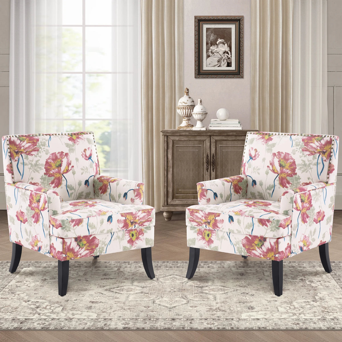 Set of 2 Upholstered Accent Chair with Wooden Legs P87853