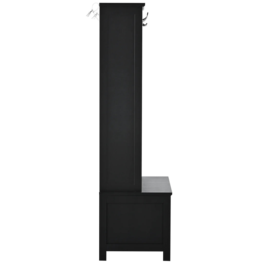Black Wooden Hall Tree with Bench and Shoe Storage T358