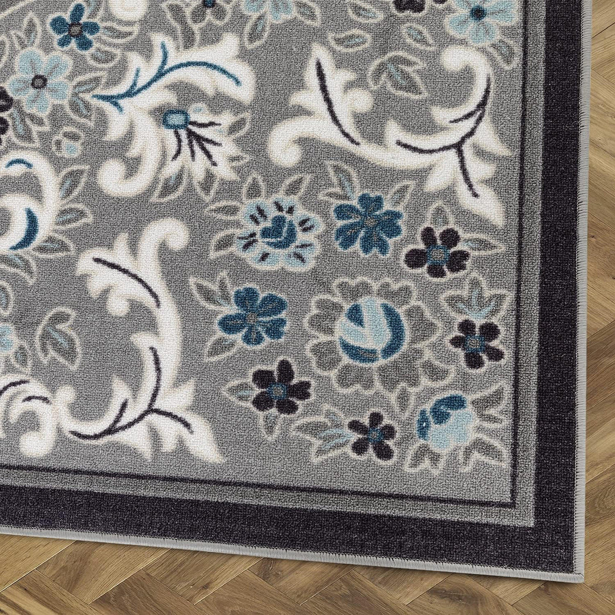 Gray 6'7" x 9' Non-Skid Rubber Backing Floral Area Rug N38681