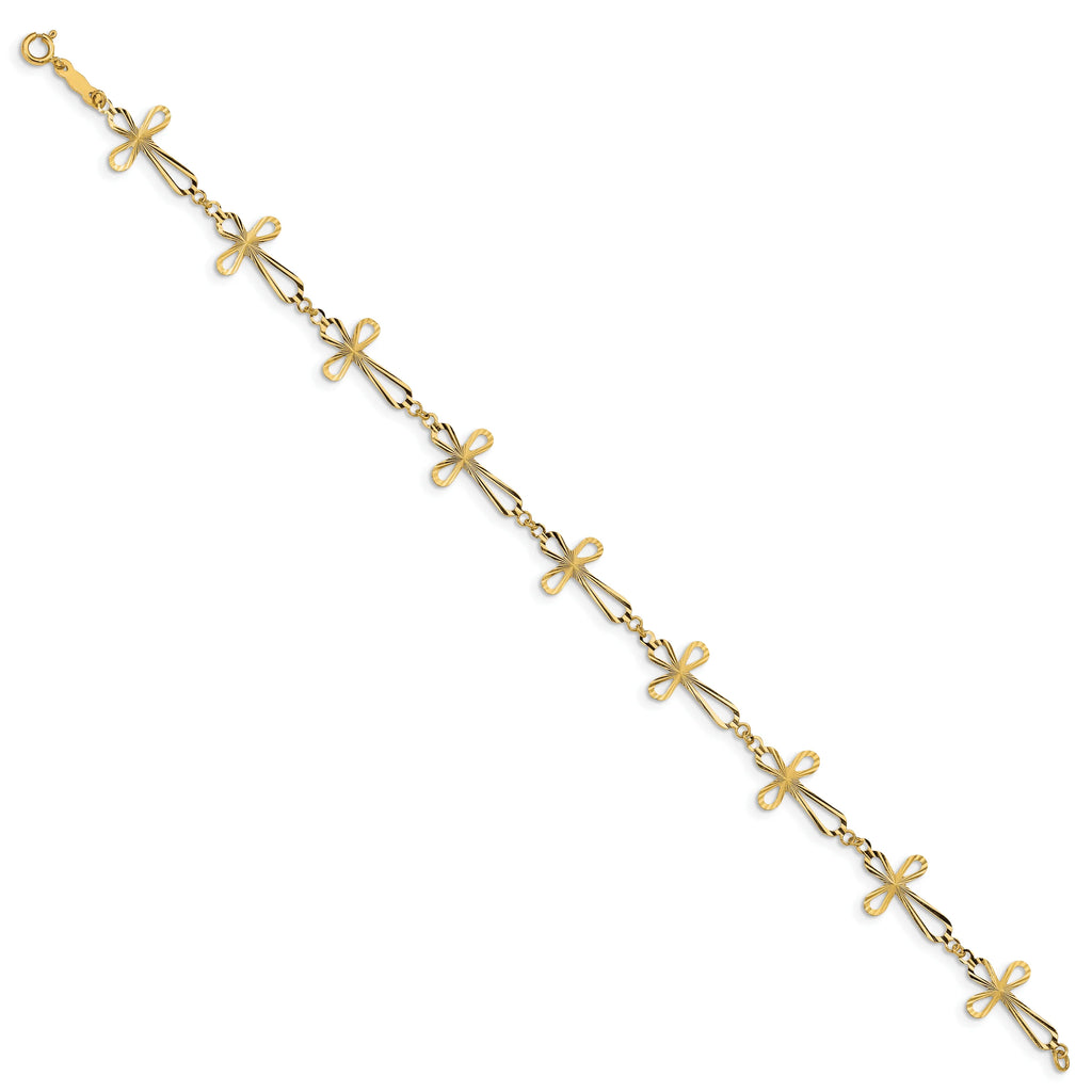 14 Karat Yellow Gold Diamond Cut Open Cross Bracelet C854482