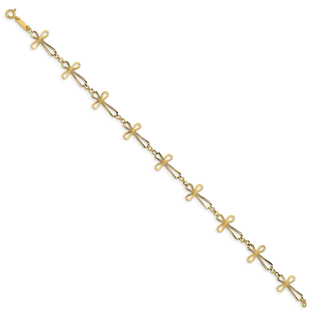 14 Karat Yellow Gold Diamond Cut Open Cross Bracelet C854482