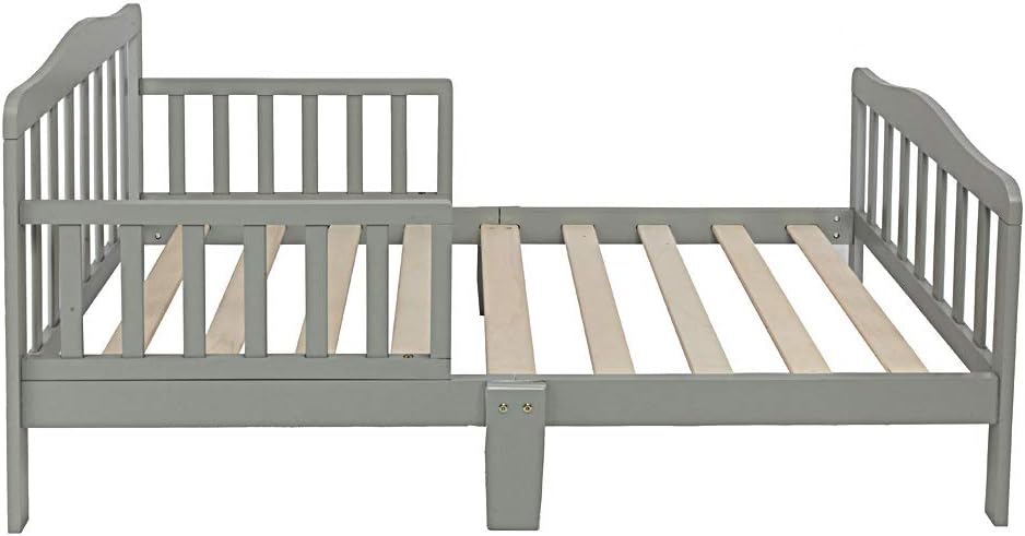 Gray Wooden Toddler Bed with Safety Guardrails S959807