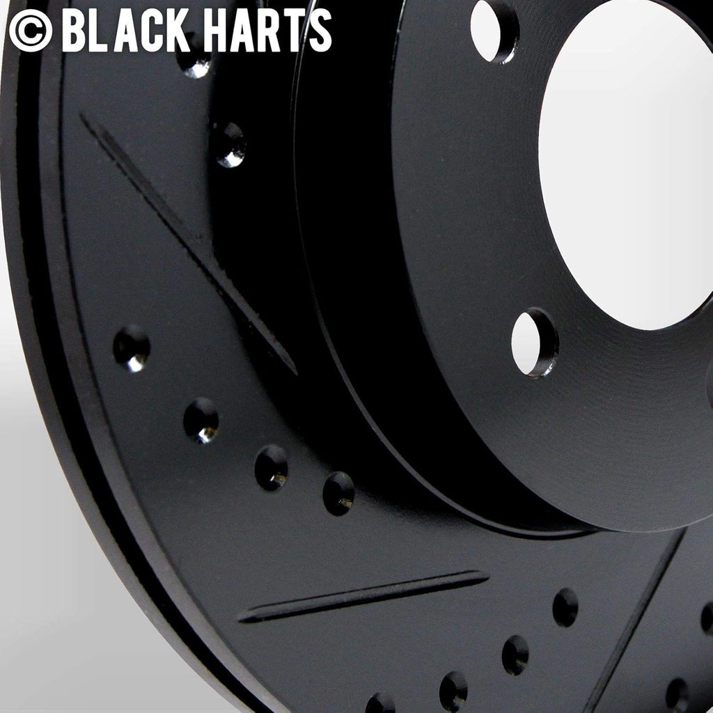Front Brake Rotors Black Drilled Slotted Heavy Duty Pads H209897