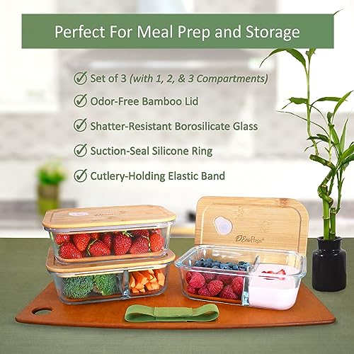 3 Pack Glass Meal Prep Containers with Bamboo Lids T475295