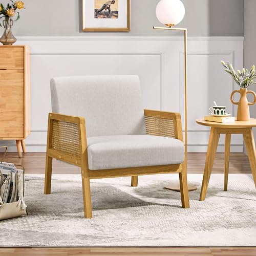 Beige Linen Accent Chair with Wood Legs, Set of 2 L35776