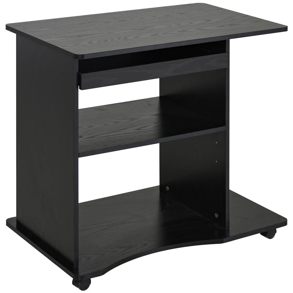 Black Mobile Computer Desk with Keyboard Tray Q215