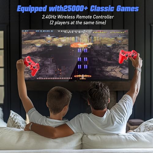 Wireless Retro Game Console with 25000+ Built-in Games, 4K HDMI Output, 2.4GHz Wireless Controller (Red) X605