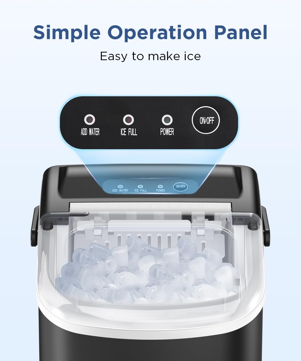 Countertop Ice Maker with Self-Cleaning, 26.5lbs/24Hrs, 9 Bullet Ice Cubes in 6 Mins, Ice Basket and Scoop I6056