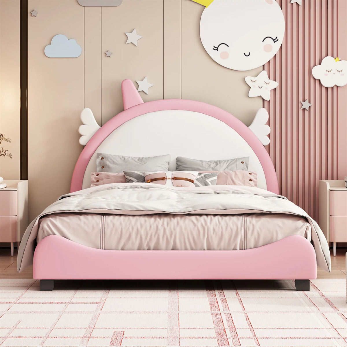 Full Size Upholstered Platform Bed Frame with Unicorn Headboard Q501420