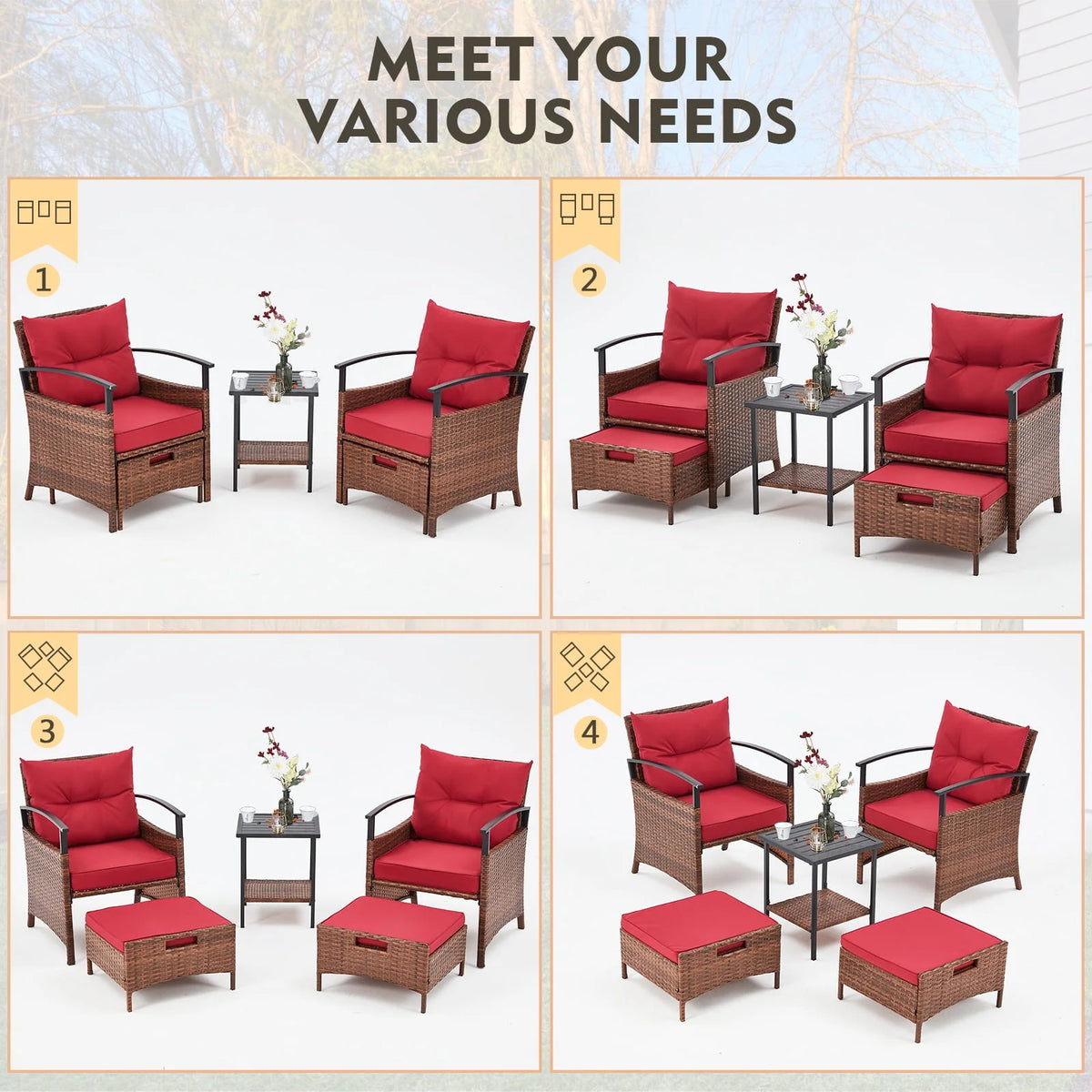 5 Pcs Outdoor Rattan Wicker Furniture Set L1879