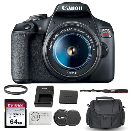 Canon EOS Rebel T7 DSLR Camera with 18-55mm Lens Bundled with 64GB Memory Card + Camera Bag + 58mm UV Filter + Microfiber Cleaning Cloth (5 Items) X234325