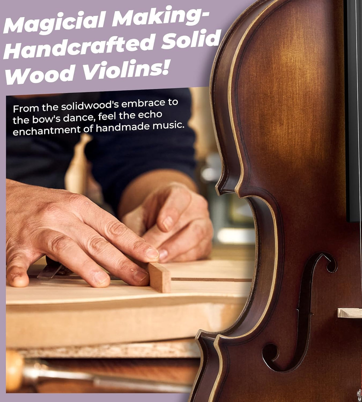 Solid Wood Violin 4/4 Full Size Set with Lightweight Hard Case Z959