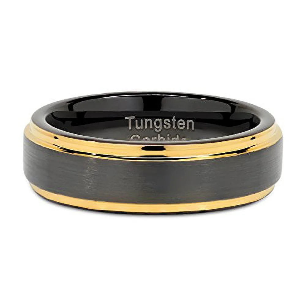 6mm Two Tone Black Gold Tungsten Wedding Band Engagement Ring O4693