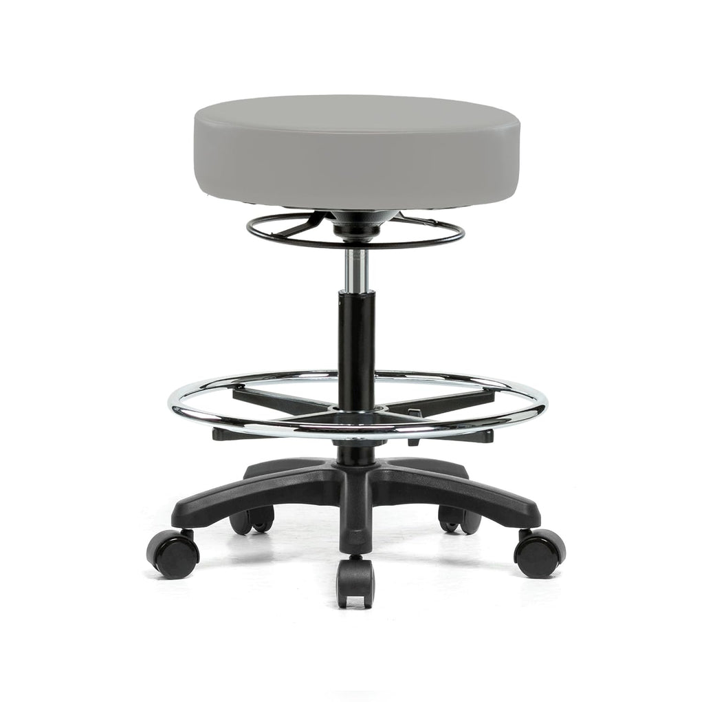 Rolling Height Adjustable Stool with Footring, Black Vinyl Y216740