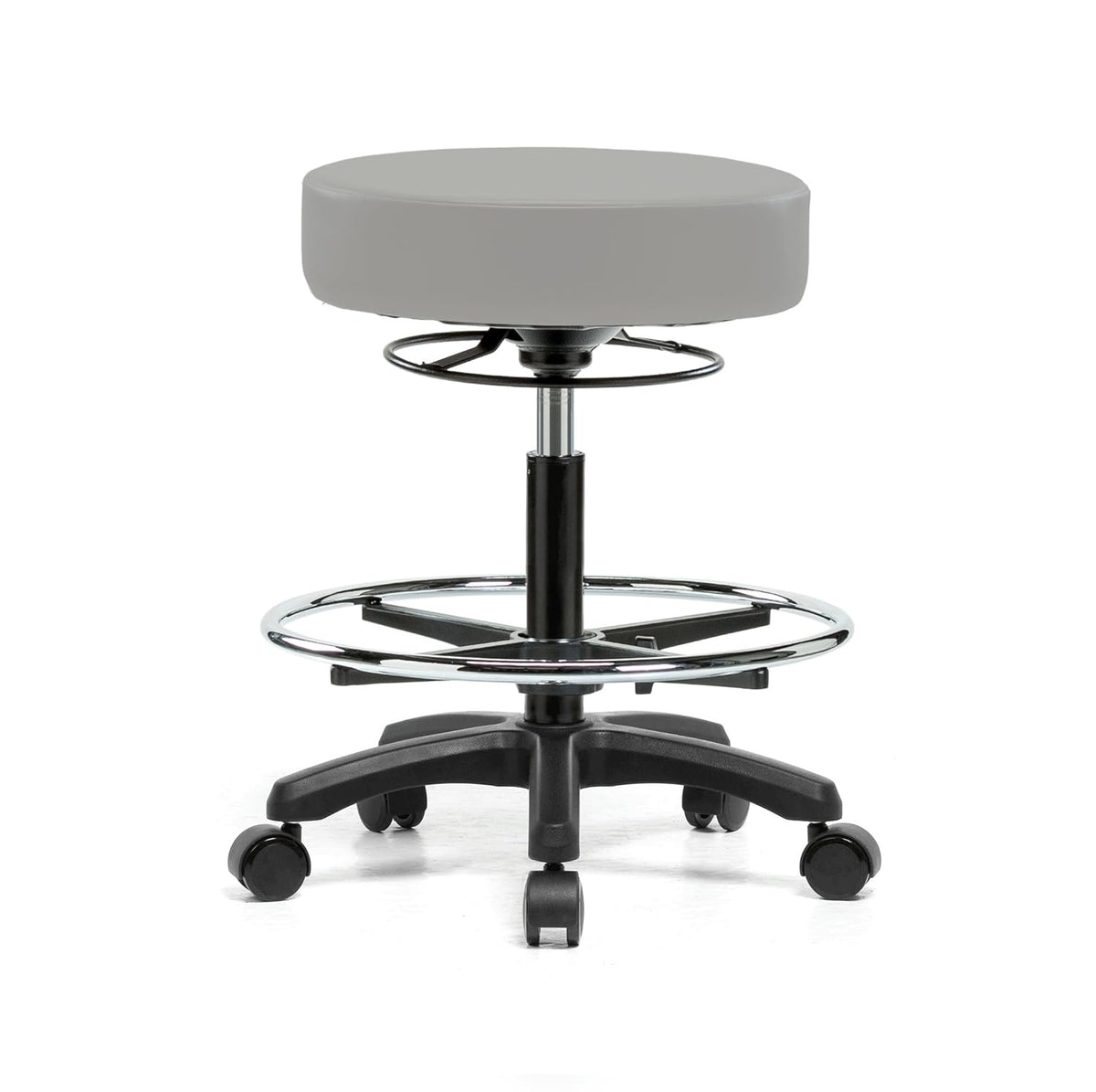 Rolling Height Adjustable Stool with Footring, Black Vinyl Y216740