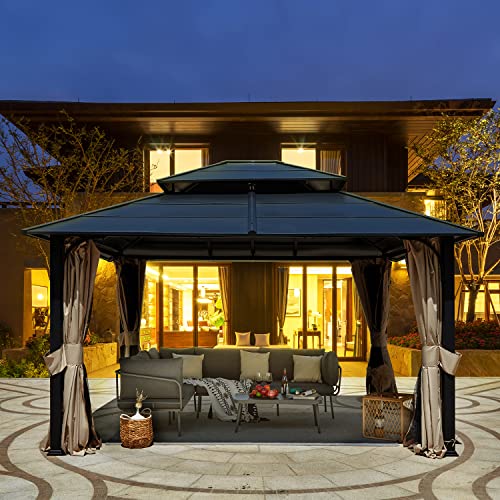 12'x20' Hardtop Galvanized Steel Aluminum Frame Gazebo with Netting and Curtains S930