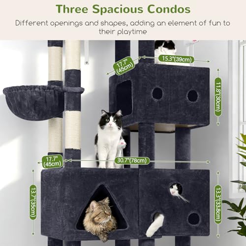81-inch Tall Dark Grey Cat Tower with 3 Cat Condos and 8 Scratching Posts T31793
