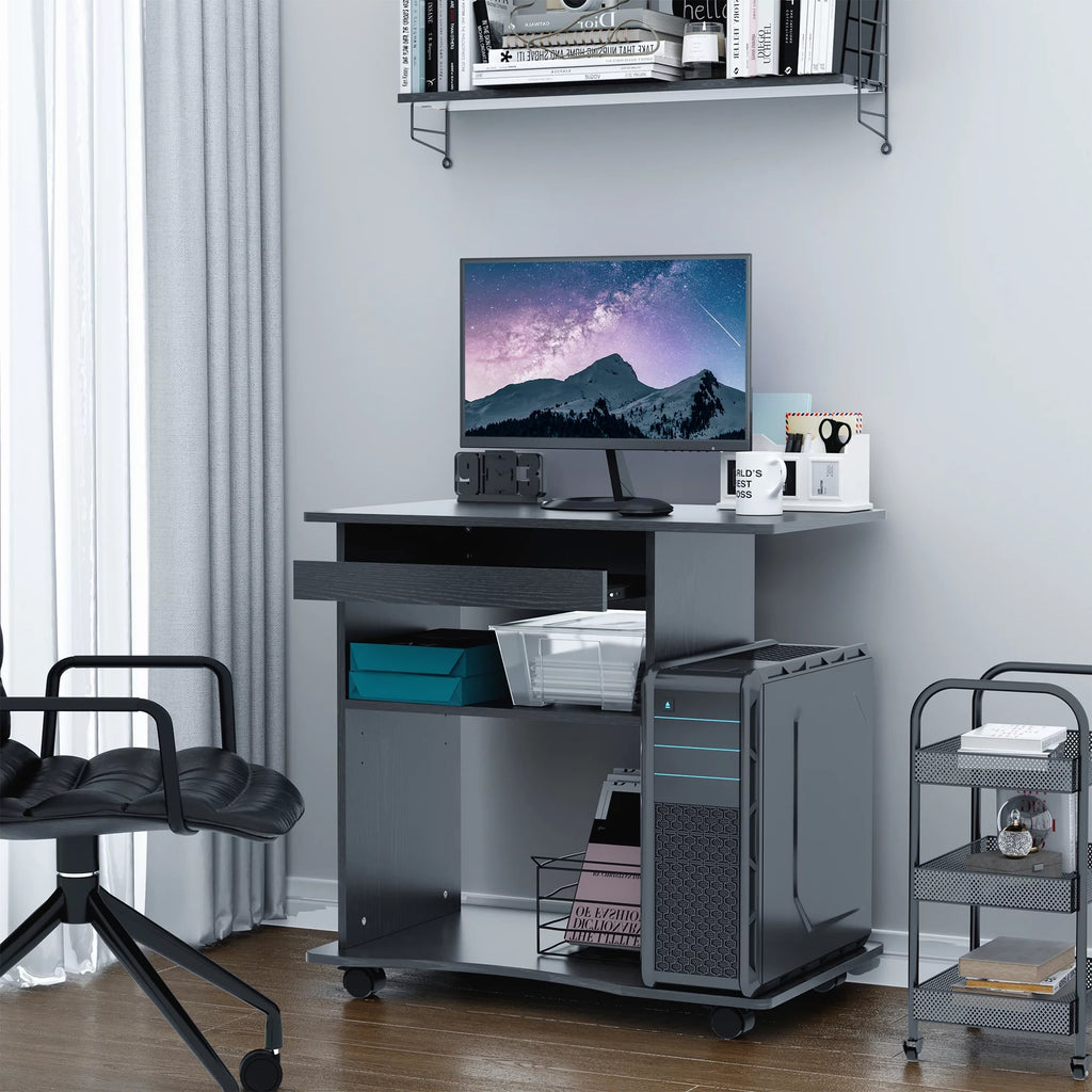 Black Mobile Computer Desk with Keyboard Tray Q215
