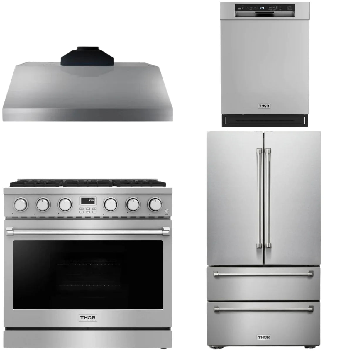 36 Gas Range, Range Hood, Refrigerator and Dishwasher O851526