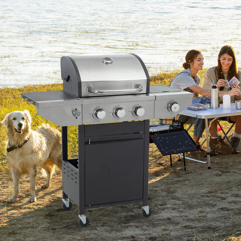 3 Burner Stainless Steel Propane Gas Grill with Side Burner O65216