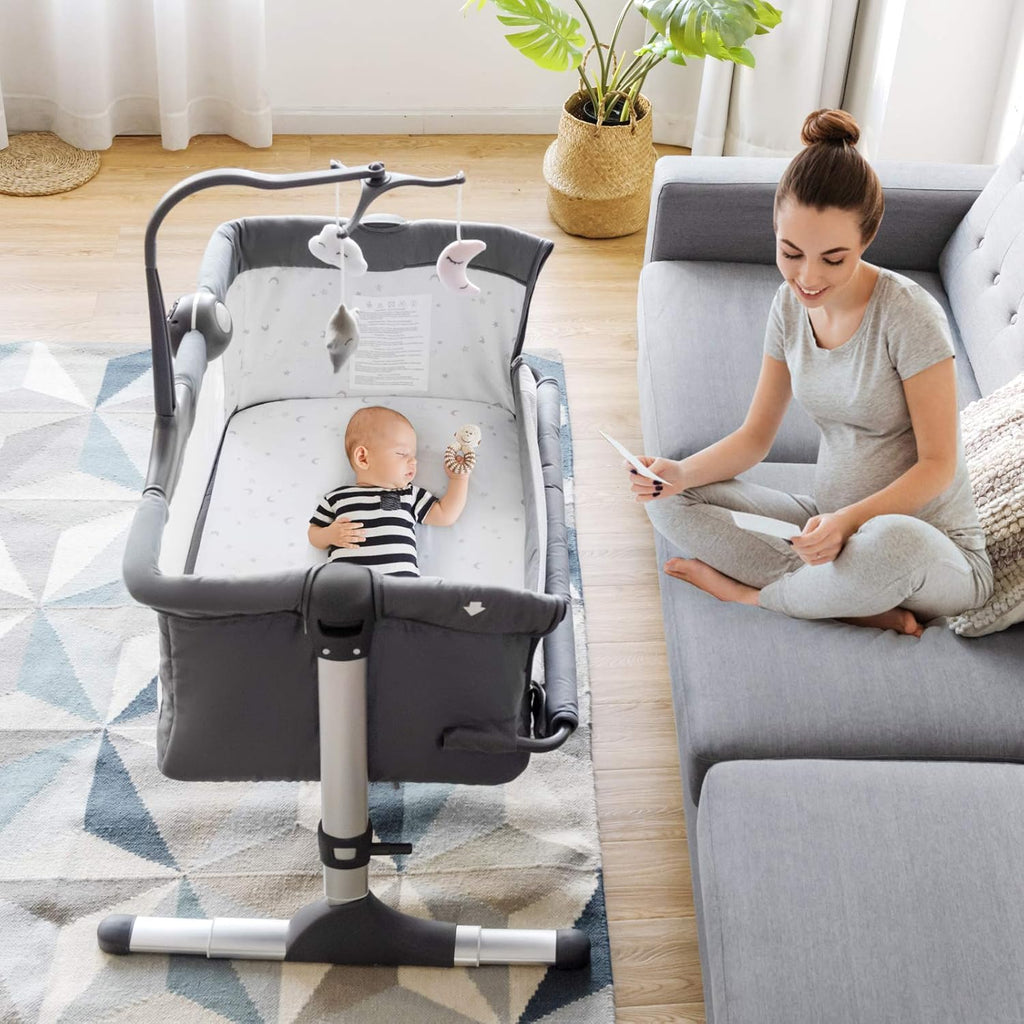 Dark Grey Height Adjustable Portable Baby Bassinet with Breathable Mesh E603