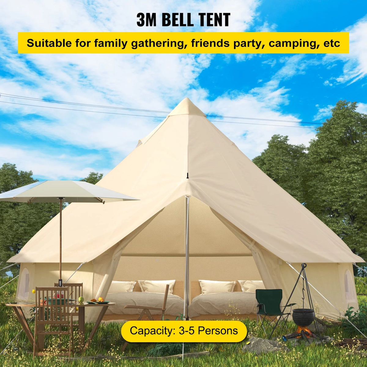 Canvas Bell Tent with Stove Jacket Waterproof 4 Seasons E657