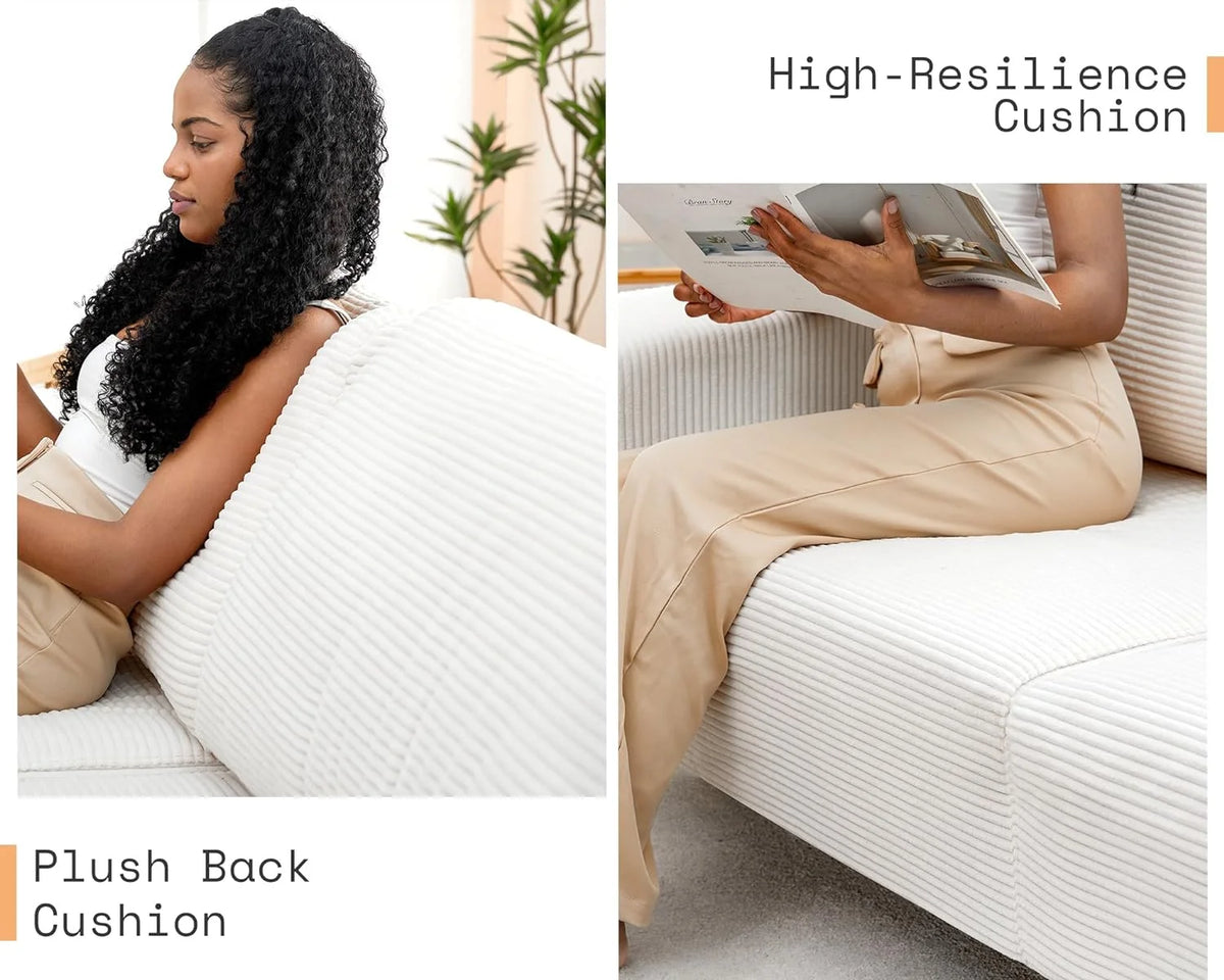 White Corduroy 3 Seater Sofa with Extra Deep Seats E137