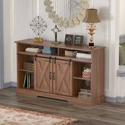 Solid Wood Farmhouse Buffet Sideboard with Sliding Barn Door C1828