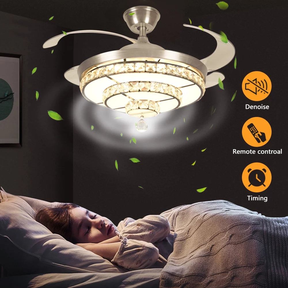 Crystal Ceiling Fan with Light and Remote, 3-Blade Y929303
