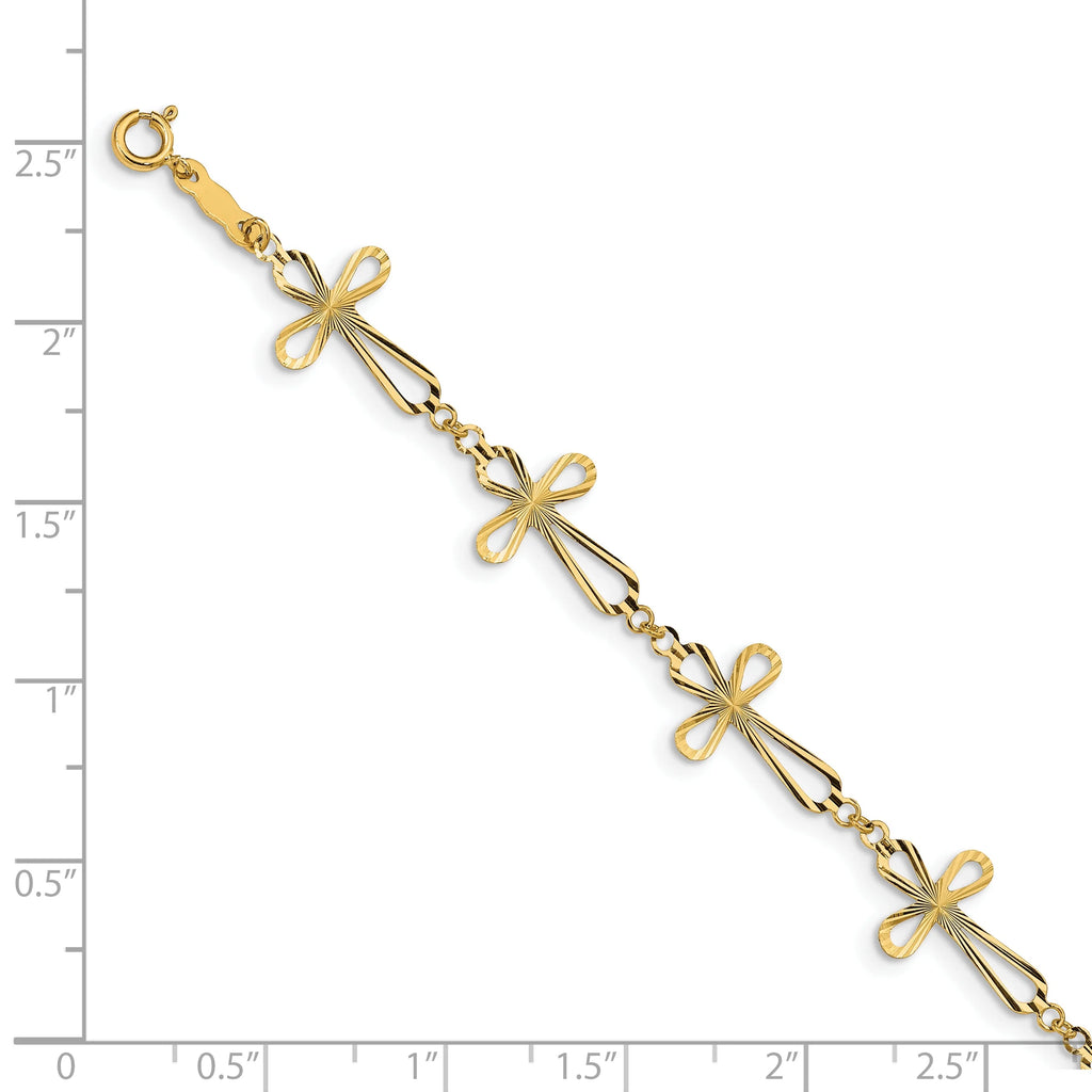 14 Karat Yellow Gold Diamond Cut Open Cross Bracelet C854482