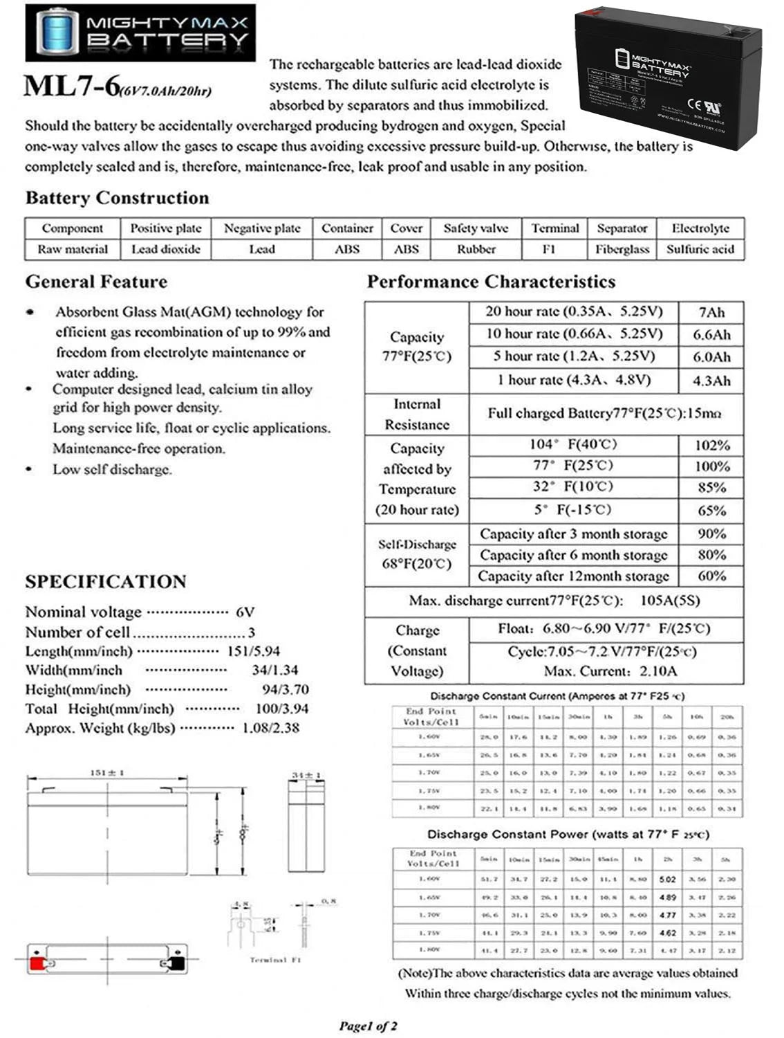 6V 7AH Battery X124357