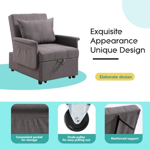 PU Leather Sleeper Chair Bed with Adjustable Backrest and Pillow H7643