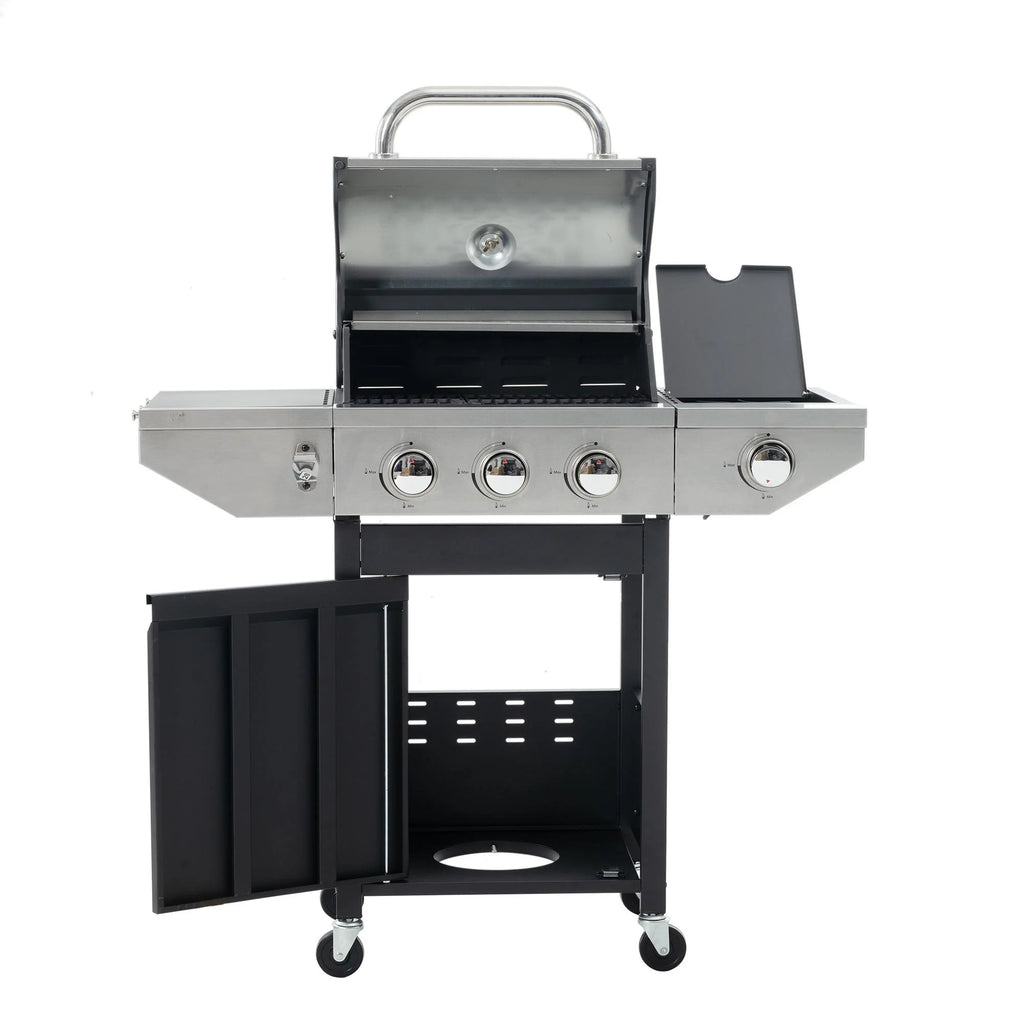 3 Burner Stainless Steel Propane Gas Grill with Side Burner O65216