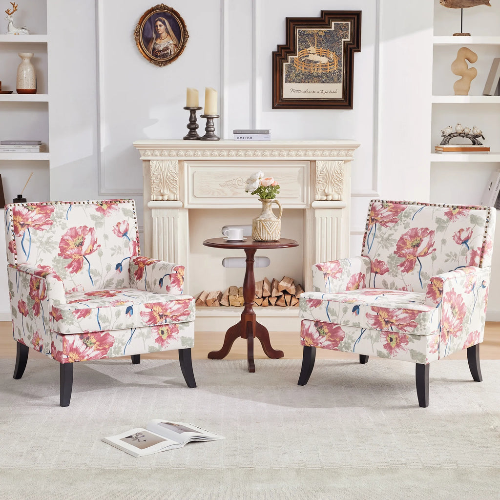 Set of 2 Upholstered Accent Chair with Wooden Legs P87853