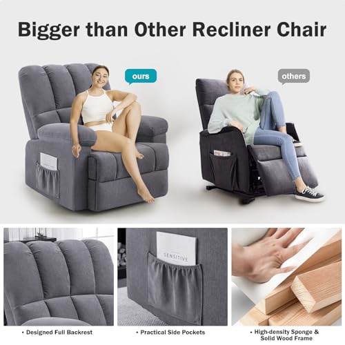 Oversized Chenille Swivel Rocker Recliner Chair, Grey N7677