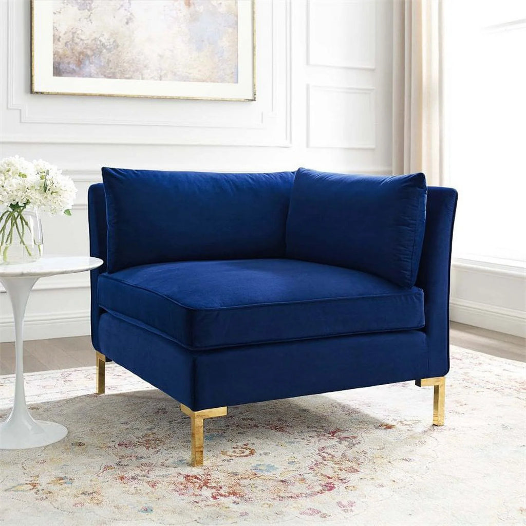 Navy Velvet Upholstered Corner Sectional Chair C183