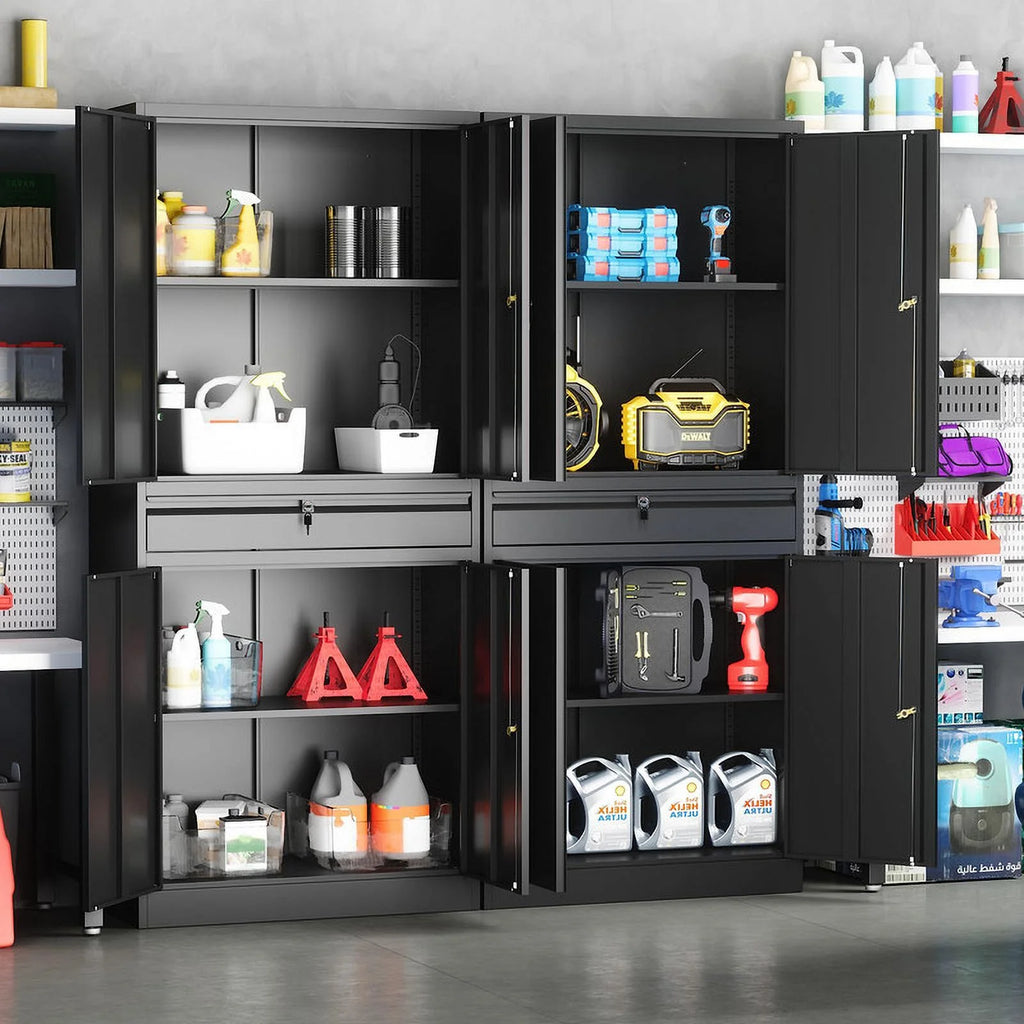 Metal Garage Storage Cabinet with Locking Doors and Adjustable Shelves, 1 Drawer - 71" Steel Locking Cabinet E871